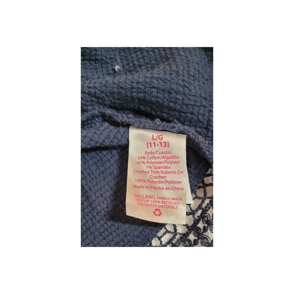 No Boundaries 11-13 L Blue Gauzy Lace Cold Shoulder Ruffle Neck Shirt Y2K Boho - Picture 11 of 11